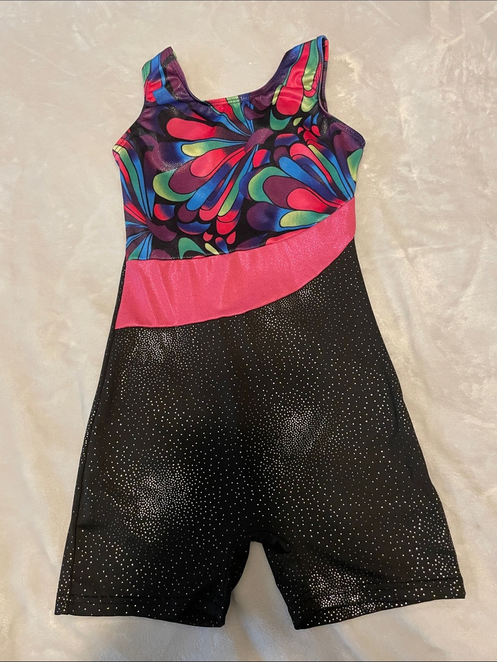 Kids Pink & Multicolor Sparkle Gymnastics Leotard Romper